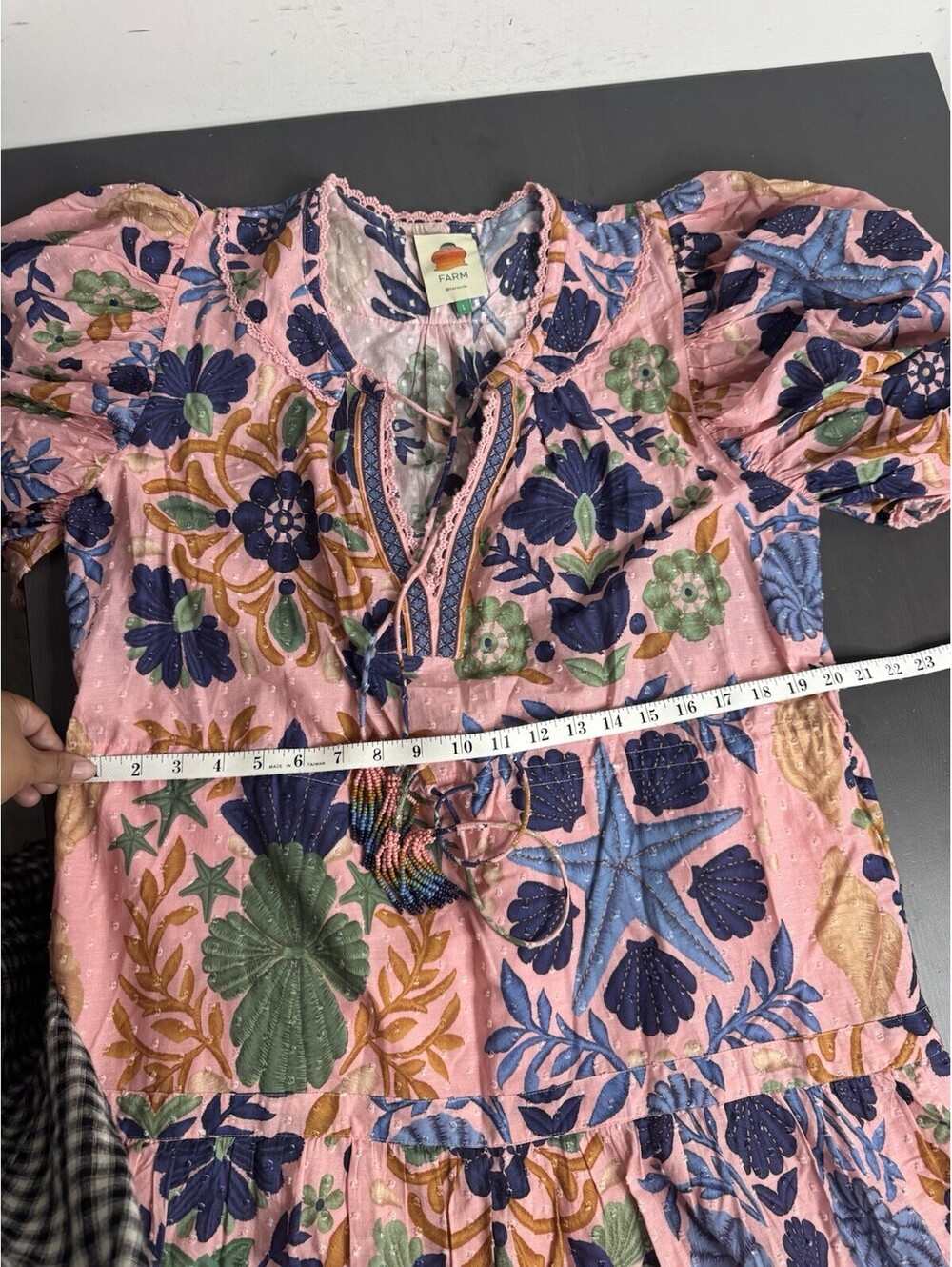 Farm Rio Seashell Tapestry Pink Short Sleeve Mini Dress - Picture 9 of 9